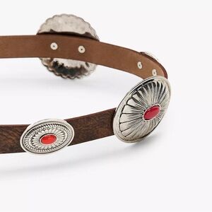 Zara Brown Belt with Silver and Red Accents